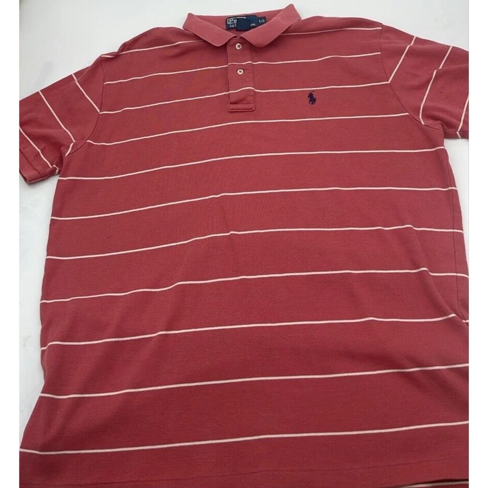 Polo Ralph Lauren Shirt Men’s Large Pink Striped Short Sleeve Soft Mesh